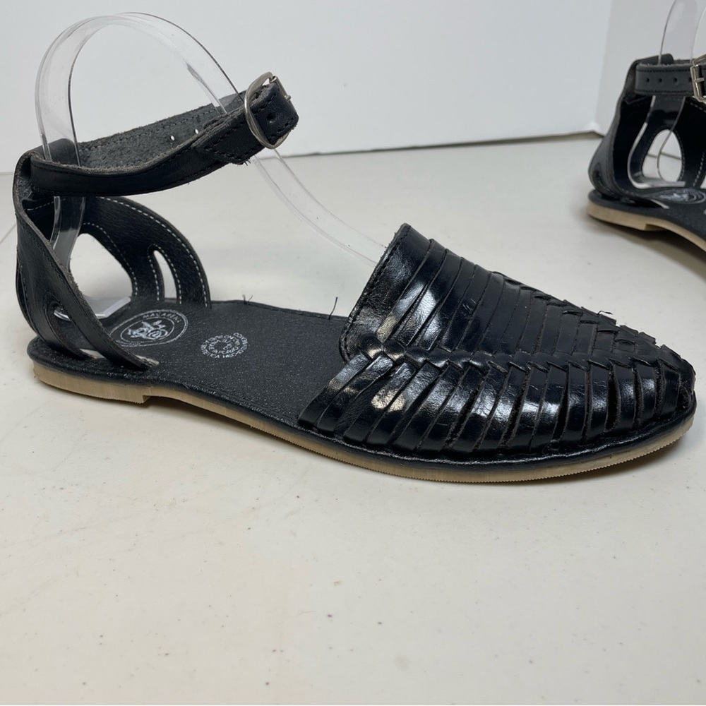 Macarena Huarache Black Leather Shoes Women's SZ 9 Mexican Made Buckle - Picture 7 of 14